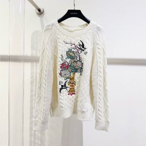 🚩steal authentic RED Valentino Ivory Sweater with Colorful Embroidery